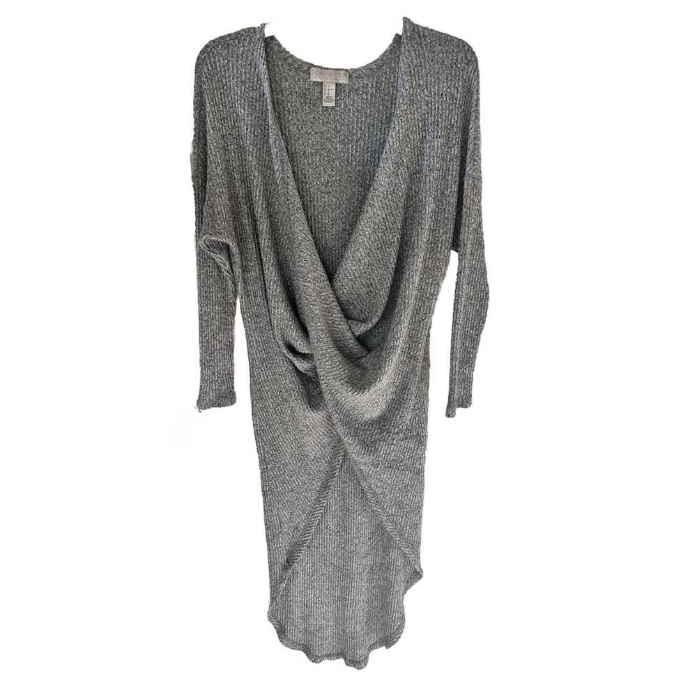 Forever 21 Plus 1X Lightweight Ribbed Knit Draped Cowl Hi-Low Heather LS Sweater